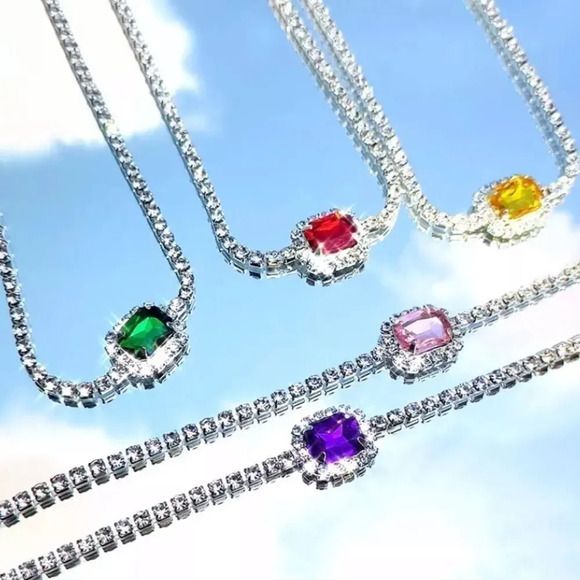 NEW! Dainty 18K White Gold Pink Sapphire Tennis Chain Choker - Picture 10 of 12